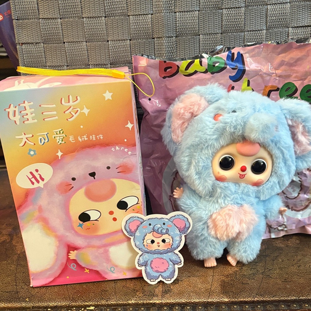 Baby Three Big Cute Plush Pendant Blue Elephant